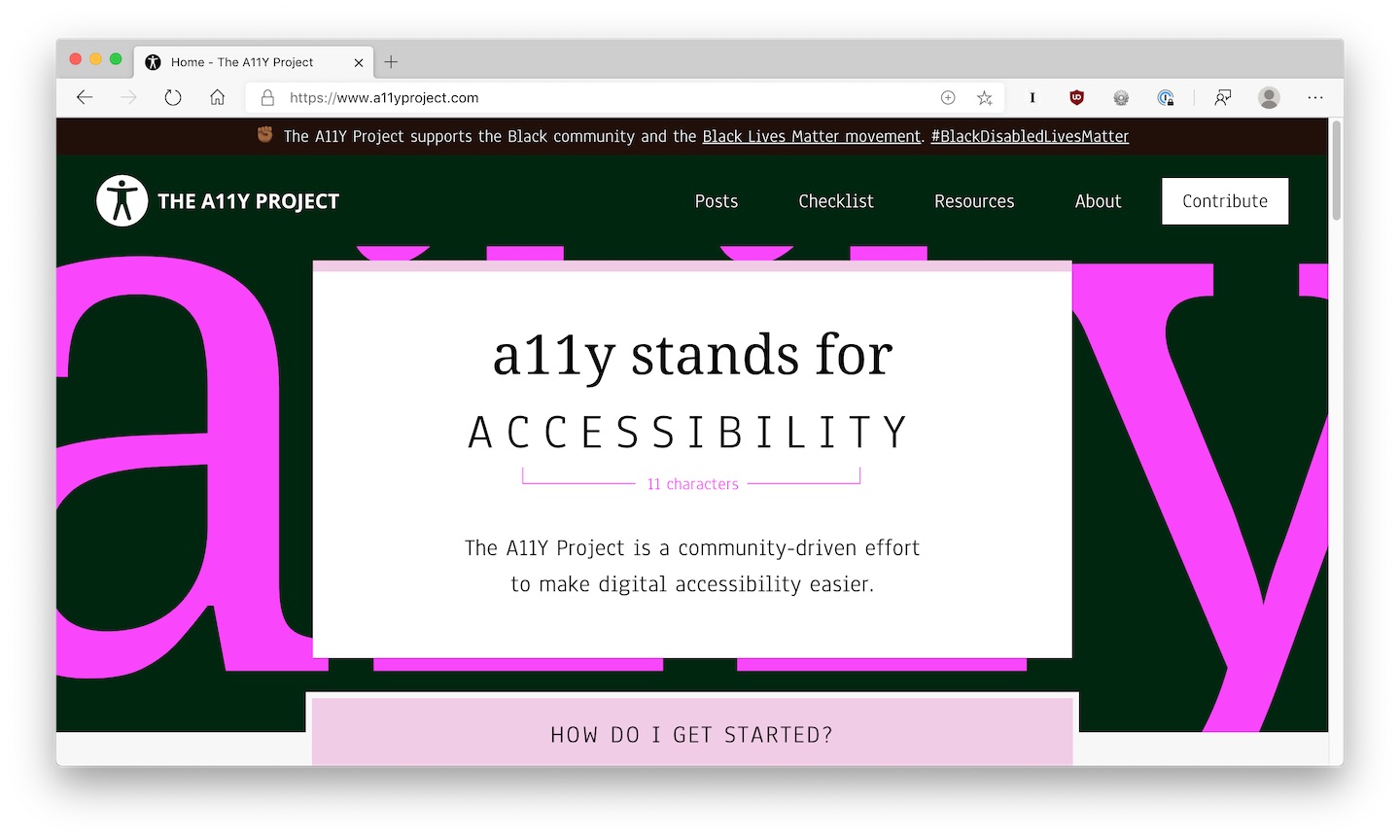 A screenshot of the new A11Y Project homepage