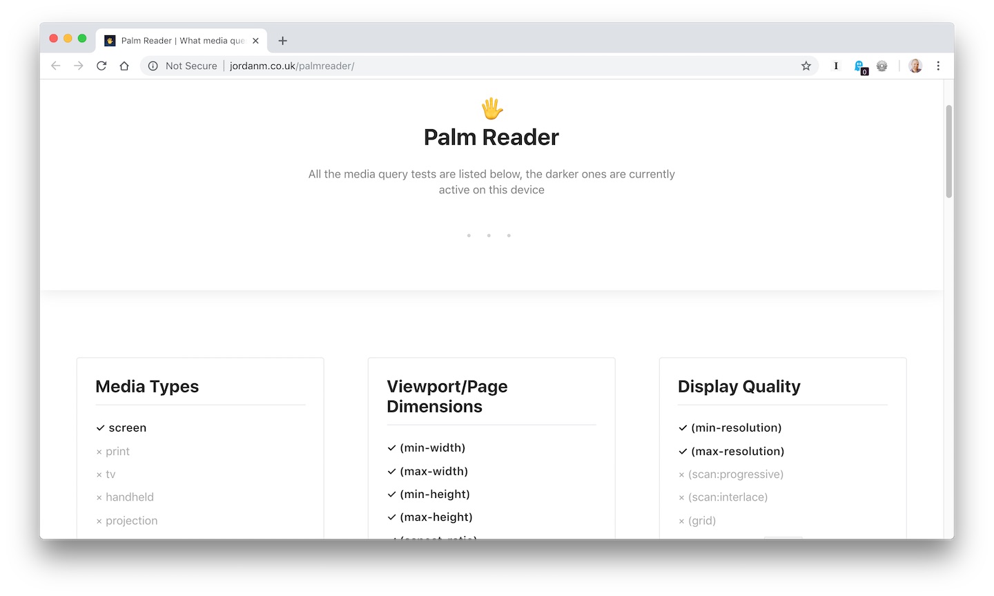 A screenshot of the Palm Reader app